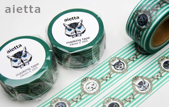 aietta フクロウストライプ柄 オリジナルマスキングテープ